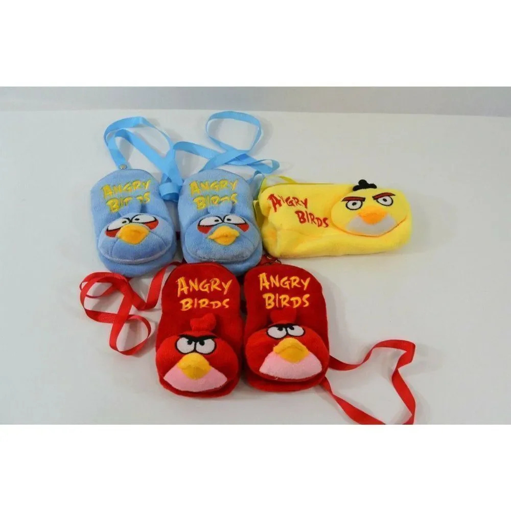 Angry Birds Plush Zipper Pouch Lot of 5 Miniature Carry Bags Phone Case EX